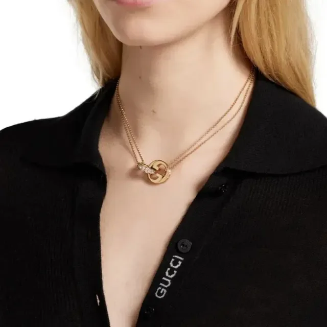 Gucci GG Marmont Interlocking Double G Pavé Necklace 2