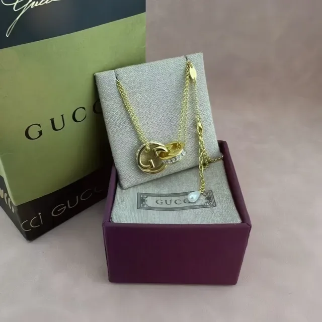 Gucci GG Marmont Interlocking Double G Pavé Necklace 5