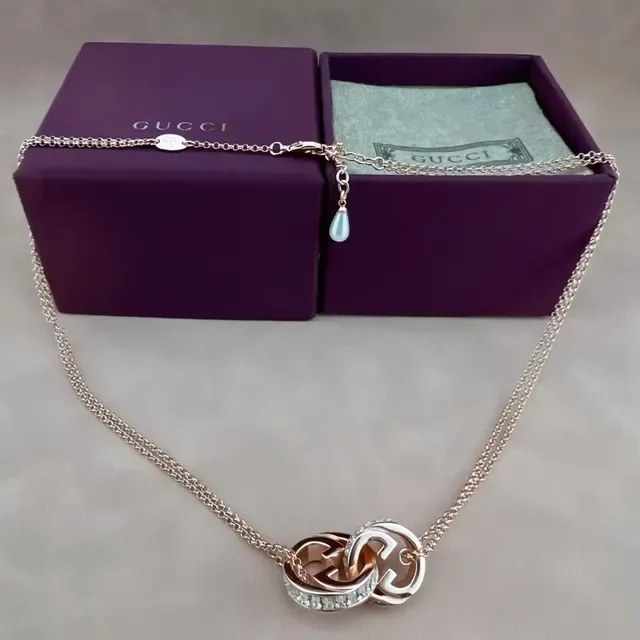Gucci GG Marmont Interlocking Double G Pavé Necklace 7