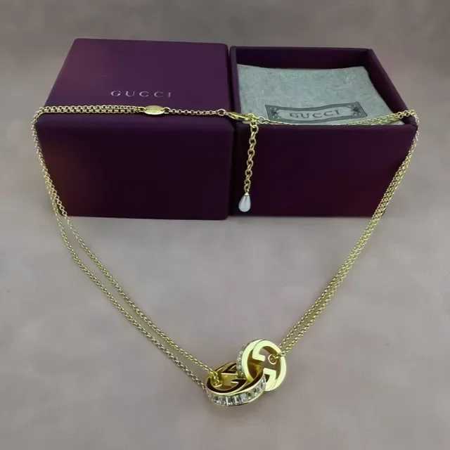 Gucci GG Marmont Interlocking Double G Pavé Necklace 8