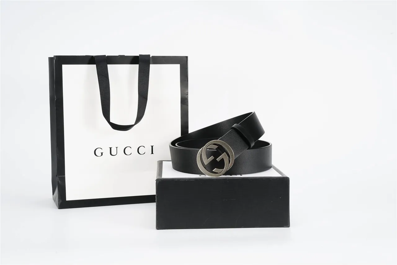 Gucci GG Marmont Interlocking G 黑色皮革腰带 5