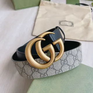 Gucci GG Marmont Interlocking G Buckle Beige Black Leather Belt