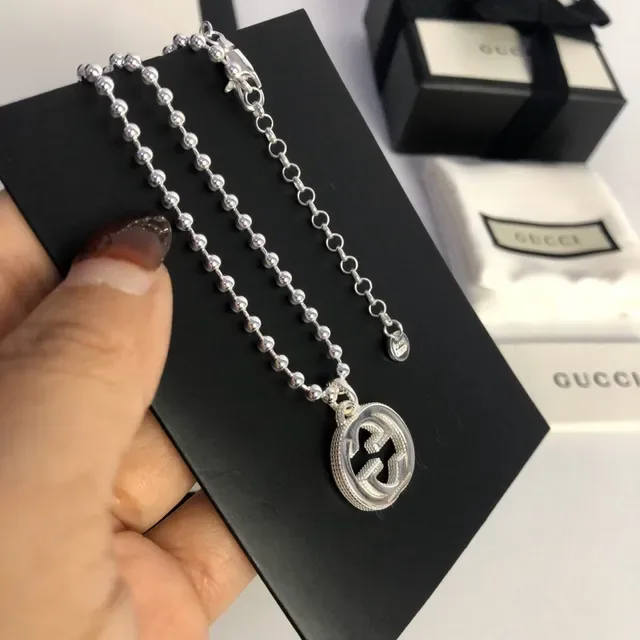 Gucci GG Marmont Interlocking G Logo Silver Ball Chain Necklace 5