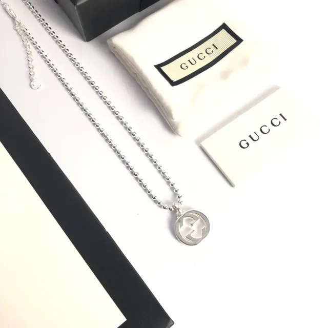 Gucci GG Marmont Interlocking G Logo Silver Ball Chain Necklace 7