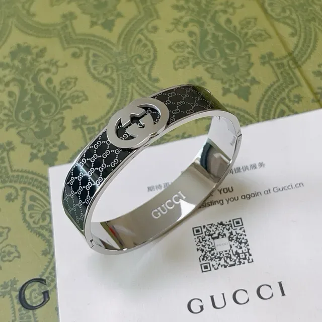 Gucci GG Marmont Interlocking G Monogram Silver and Black Bracelet 7