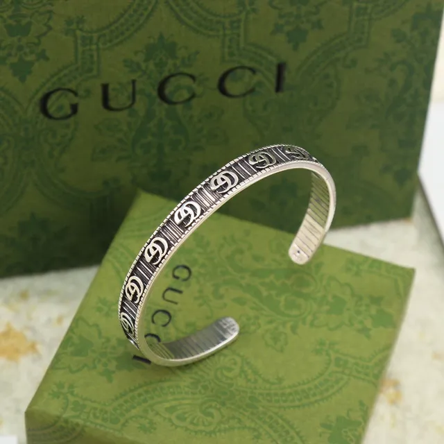 Gucci GG Marmont Interlocking G Ribbed Open Cuff Bracelet 6