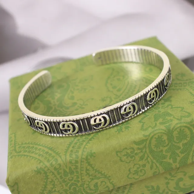 Gucci GG Marmont Interlocking G Ribbed Open Cuff Bracelet 8