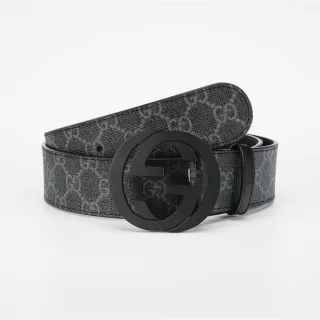 Gucci GG Marmont Monogram ক্যানভাস কালো চামড়ার বেল্ট