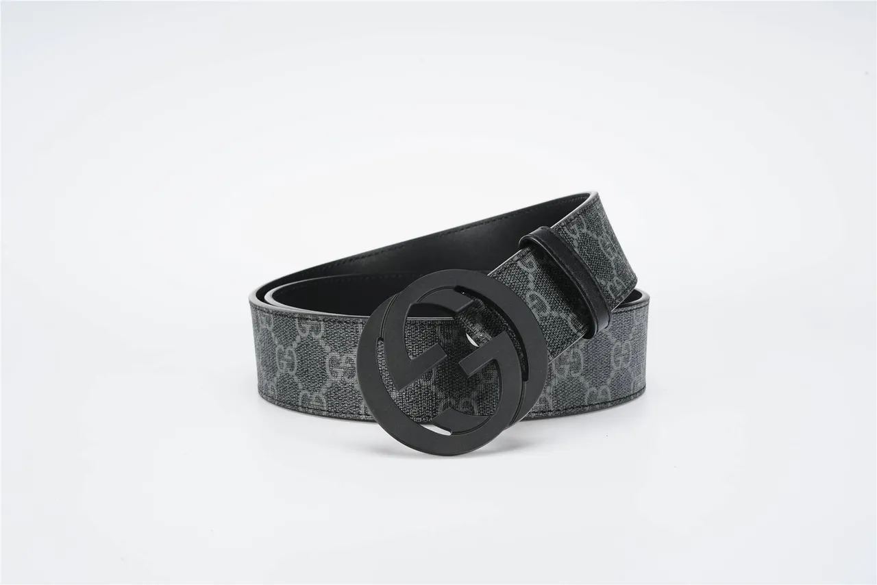 Gucci GG Marmont Monogram Canvas Black Leather Belt 2