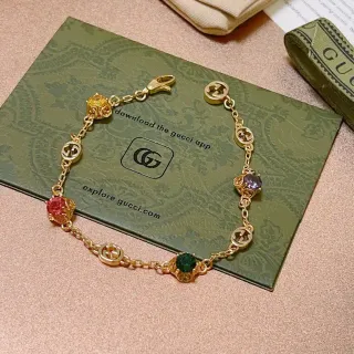 Gucci GG Marmont Multicolor Gemstone Gold-Tone Bracelet