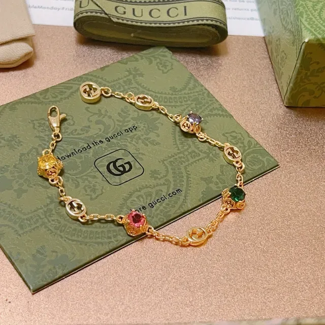 Gucci GG Marmont Multicolor Gemstone Gold-Tone Bracelet 4