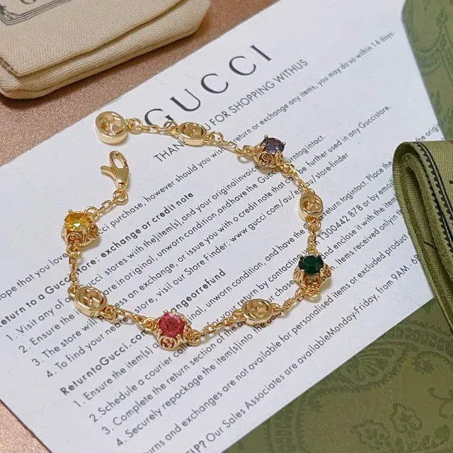 Gucci GG Marmont Multicolor Gemstone Gold-Tone Bracelet 9