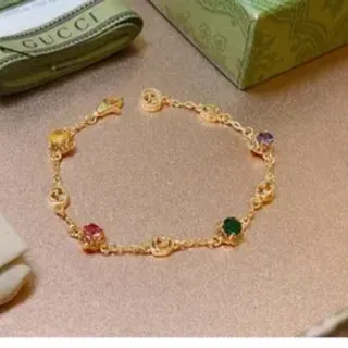 Gucci GG Marmont Multicolor Gemstone Gold-Tone Bracelet