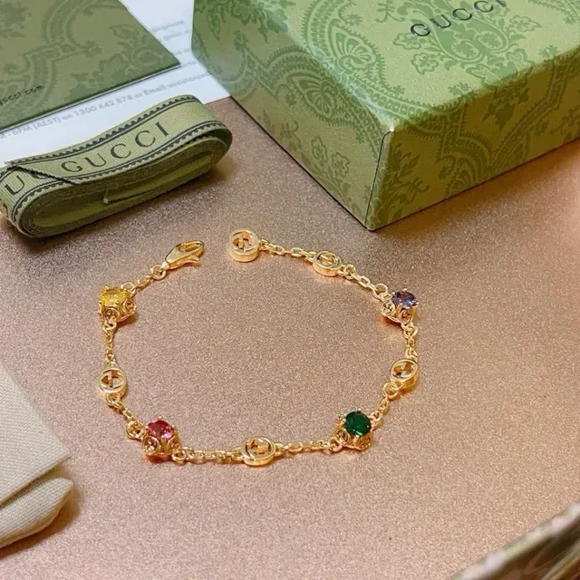 Gucci GG Marmont Multicolor Gemstone Gold-Tone Bracelet 2