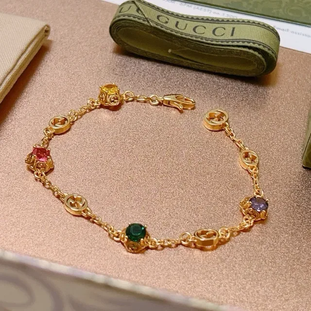 Gucci GG Marmont Multicolor Gemstone Gold-Tone Bracelet 6