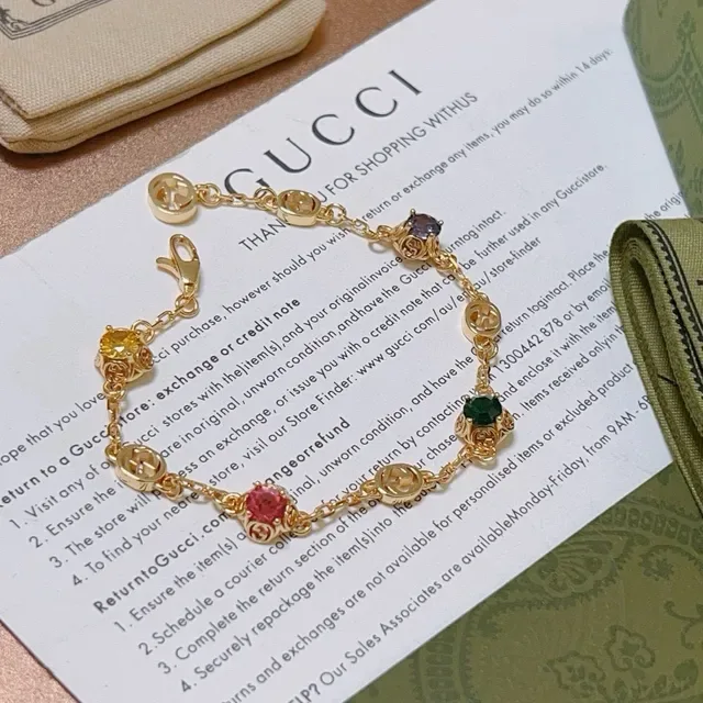 Gucci GG Marmont Multicolor Gemstone Gold-Tone Bracelet 8