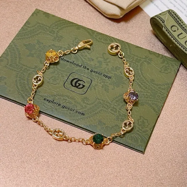 Gucci GG Marmont Multicolor Gemstone Gold-Tone Bracelet 9