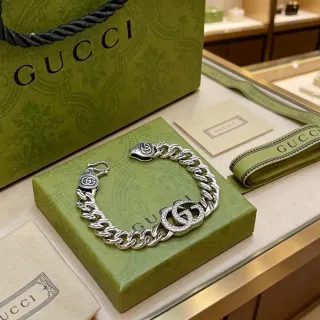 Gucci GG Marmont Pavé Crystal Double G Chain Bracelet