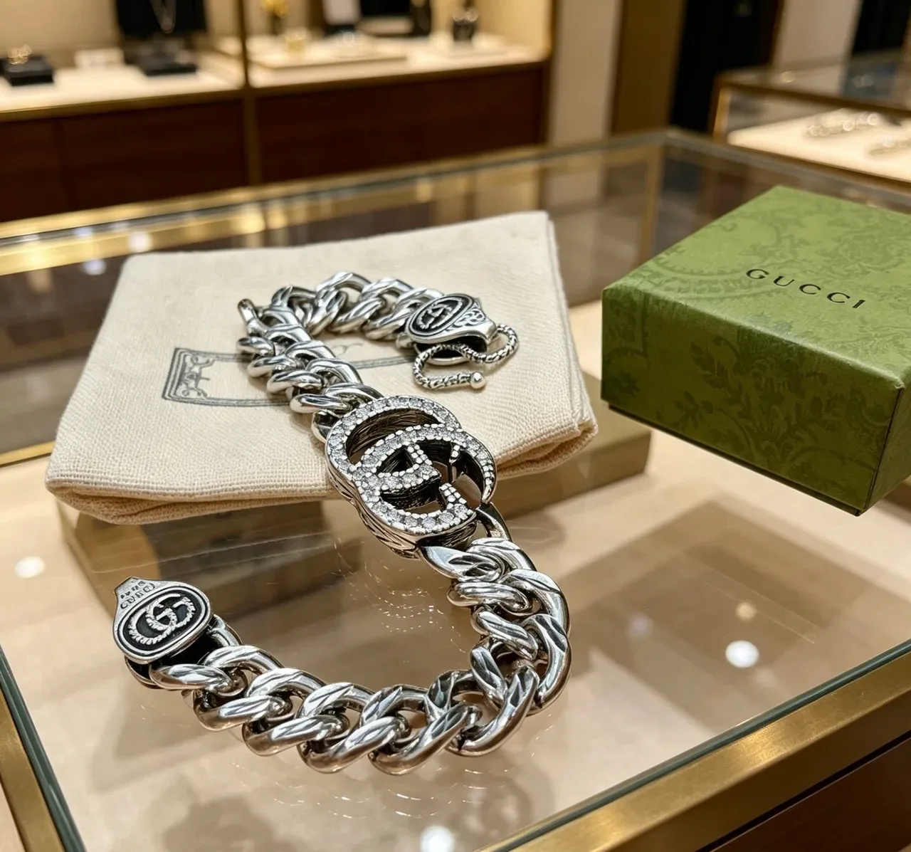 Gucci GG Marmont Pavé Crystal Double G Chain Bracelet 4