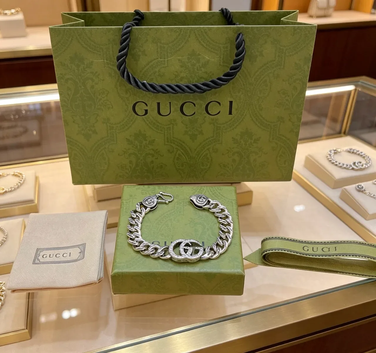 Gucci GG Marmont Pavé Crystal Double G Chain Bracelet 5