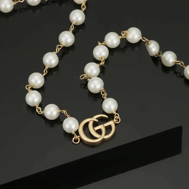 Gucci GG Marmont قلادة لؤلؤ سلسلة ذهبية اللون 3