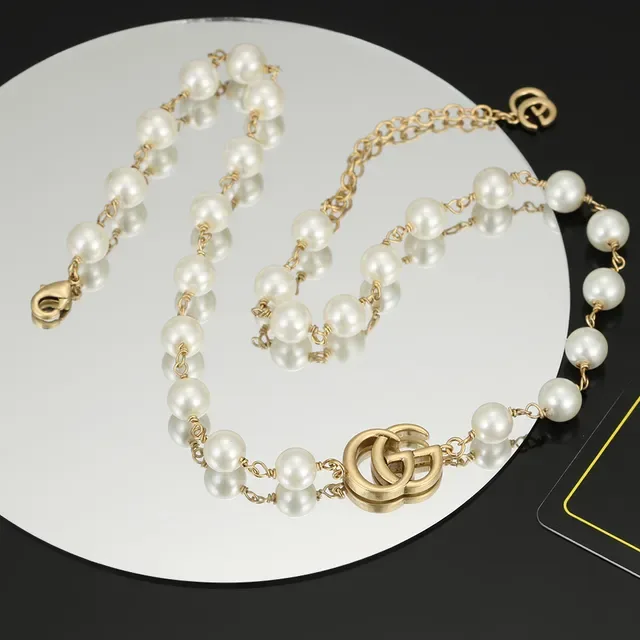 Gucci GG Marmont قلادة لؤلؤ سلسلة ذهبية اللون 6