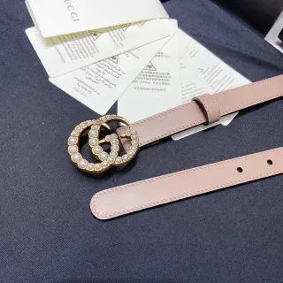 Gucci GG Marmont Pink Gold Pearl-Embellished Double G Buckle Leather Belt