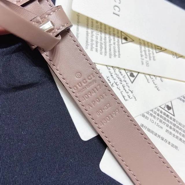 Gucci GG Marmont Pink Gold Pearl-Embellished Double G Buckle Leather Belt 5