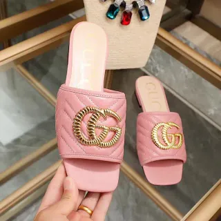 Gucci GG Marmont Pink Quilted Leather Slippers