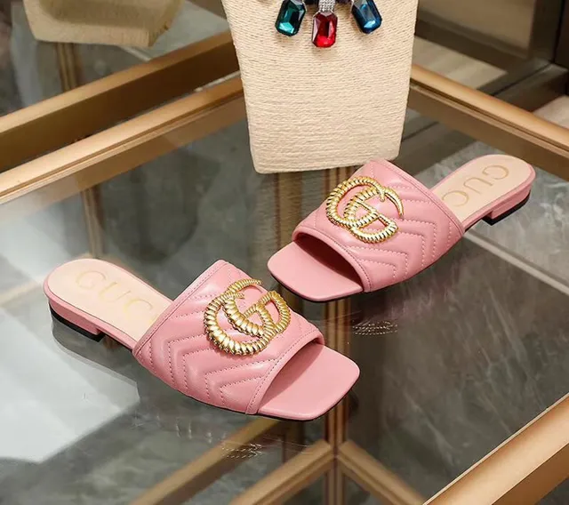 Gucci GG Marmont Pink Quilted Leather Slippers 6