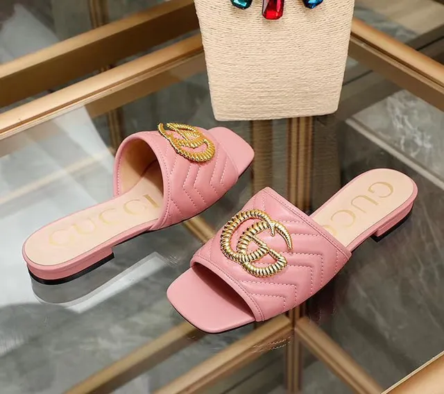 Gucci GG Marmont Pink Quilted Leather Slippers 7
