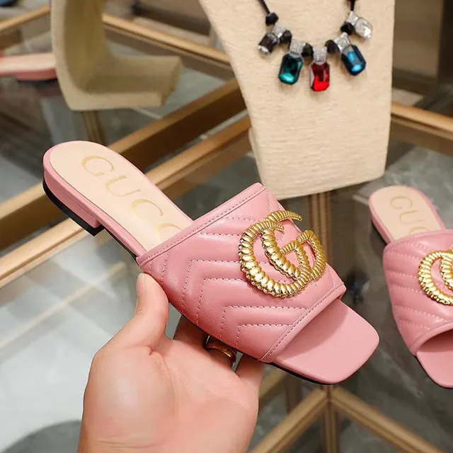 Gucci GG Marmont Pink Quilted Leather Slippers 9
