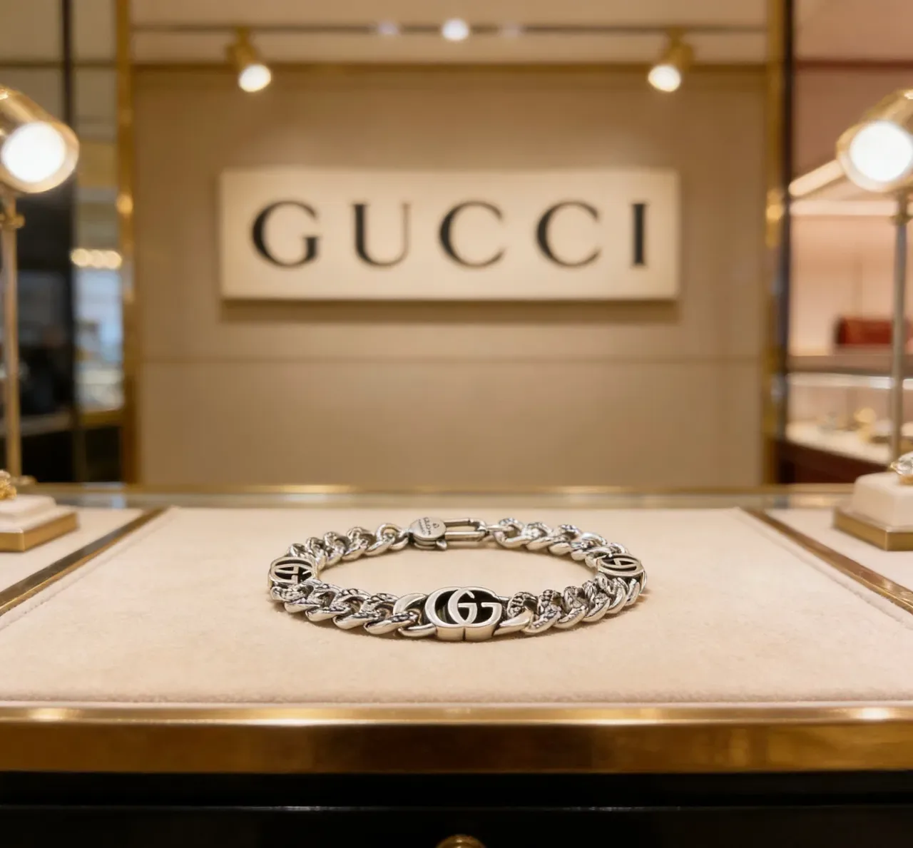 Gucci GG Marmont Silver Black Chunky Curb Chain Medallion Links Bracelet 2