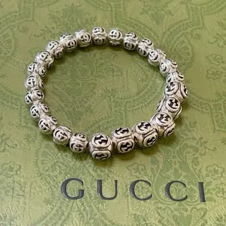 Gucci GG Marmont فضي أسود Interlocking G Motif سوار معدني