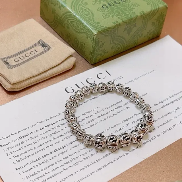 Gucci GG Marmont Silver Black Interlocking G Motif Metal Bracelet 3
