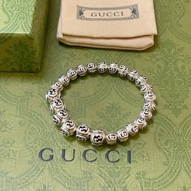 Gucci GG Marmont Silver Black Interlocking G Motif Metal Bracelet 6