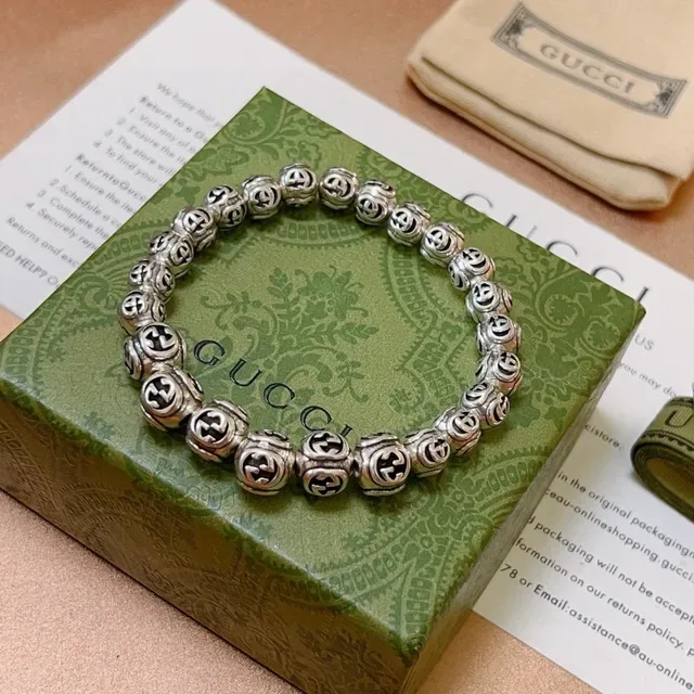 Gucci GG Marmont Silver Black Interlocking G Motif Metal Bracelet 9