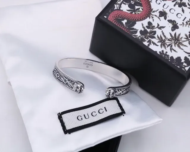 Gucci GG Marmont Silver Black Ornate Scrollwork Interlocking G Logo Bracelet 3
