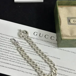 Gucci GG Marmont Silver Chunky Curb Chain Interlocking G Logo Clasp Bracelet