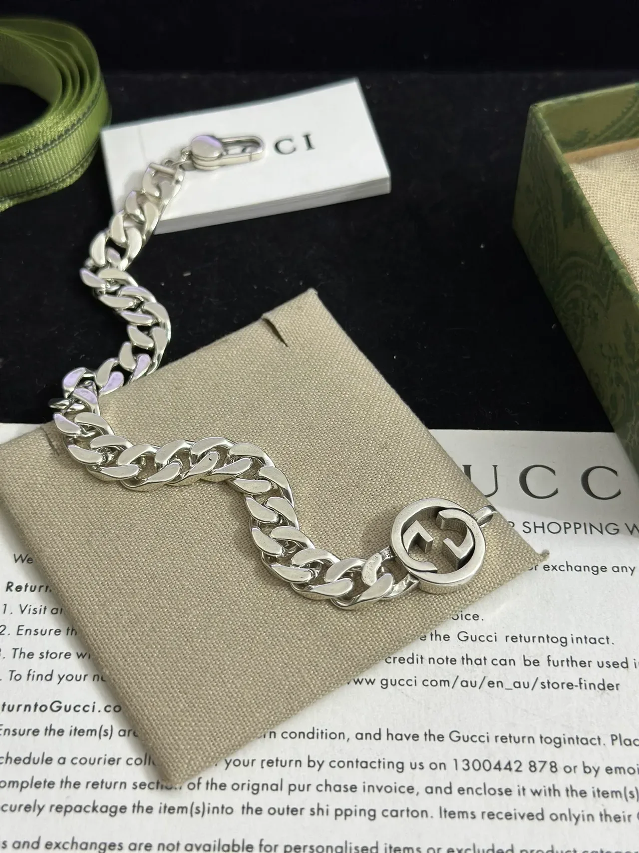 Gucci GG Marmont Silver Chunky Curb Chain Interlocking G Logo Clasp Bracelet 4