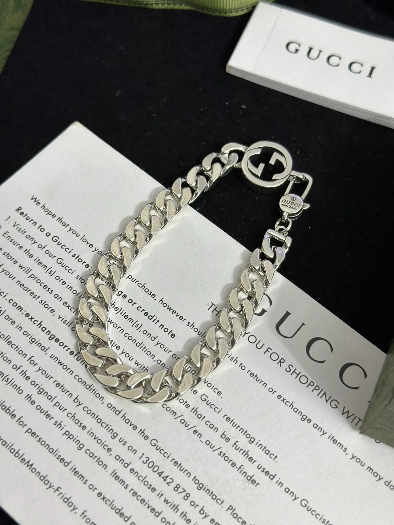 Gucci GG Marmont Silver Chunky Curb Chain Interlocking G Logo Clasp Bracelet 6