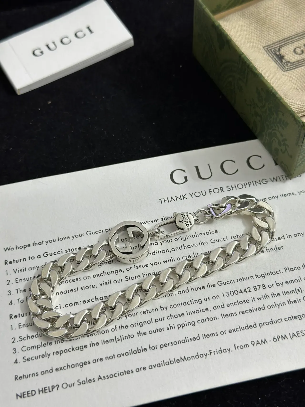 Gucci GG Marmont Silver Chunky Curb Chain Interlocking G Logo Clasp Bracelet 7