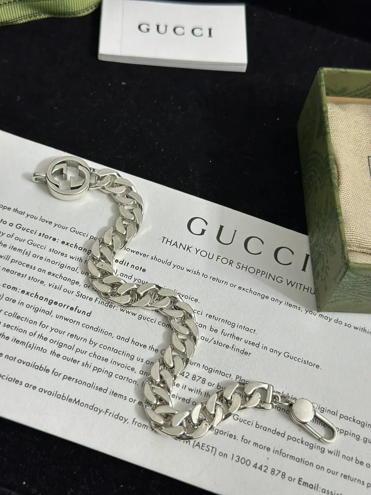 Gucci GG Marmont Silver Chunky Curb Chain Interlocking G Logo Clasp Bracelet 9