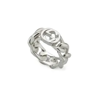 Gucci GG Marmont Silver Interlocking Logo Chunky Chain-Link Band Ring