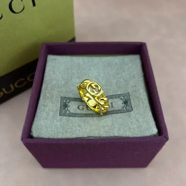 Gucci GG Marmont Silver Interlocking Logo Chunky Chain-Link Band Ring 5