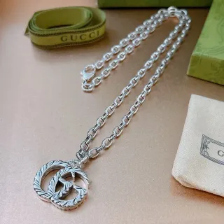 Gucci GG Marmont Textured Interlocking G Pendant Necklace