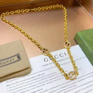 Gucci GG Marmont Triple GG 水晶吊坠金色项链