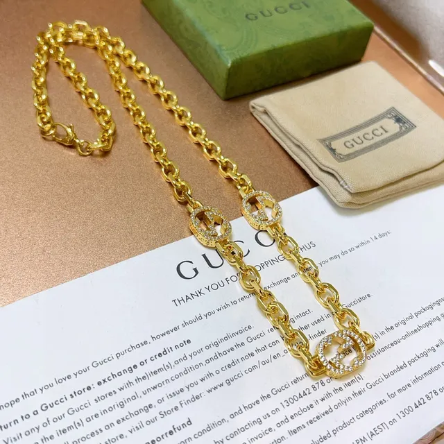 Gucci GG Marmont Triple GG Crystal Pendant Gold Necklace 2
