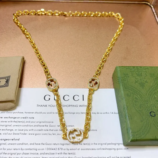 Gucci GG Marmont Triple GG Crystal Pendant Gold Necklace 3