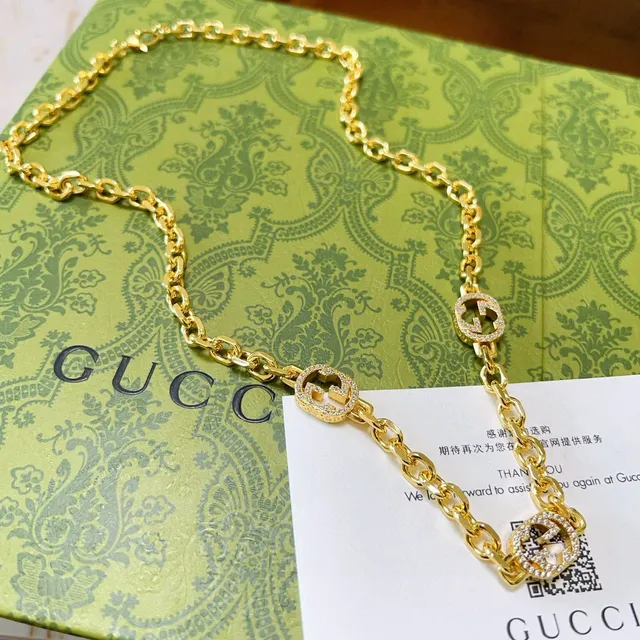 Gucci GG Marmont Triple GG Crystal Pendant Gold Necklace 5